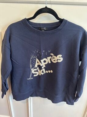 J. Crew Navy Apres Ski Graphic Crewneck Sweatshirt